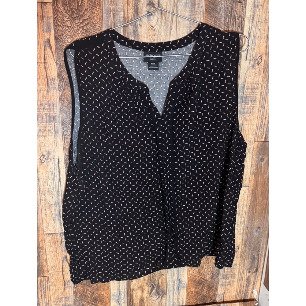 Liz‎ Claiborne Career Petite PXXL Black Print Sleeveless Blouse Top
